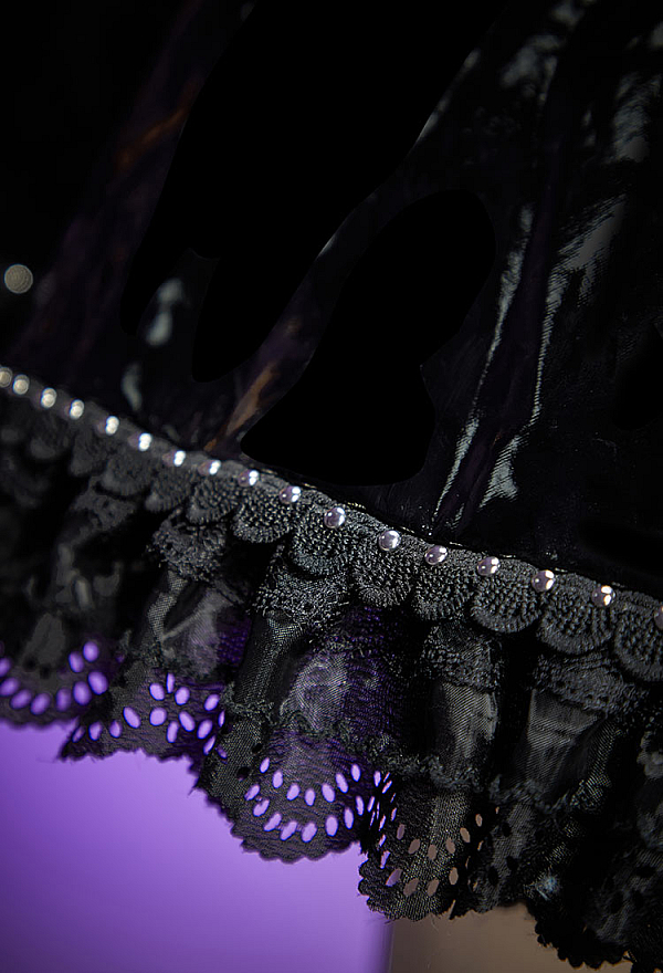 Gothic Black Leather Spiderweb Patchwork Dress Heart Cutout Halter Dress with Bat Accessory