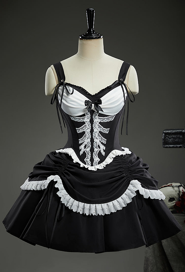 Halloween Gothic Corset Skirt Set Lace Skeleton Cami Corset and Layered Skirt Halloween Gothic Corset Skirt Set Lace Skeleton Cami Corset and Layered Skirt