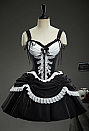 Halloween Gothic Corset Skirt Set Lace Skeleton Cami Corset and Layered Skirt