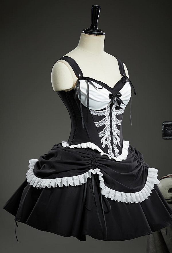 Halloween Gothic Corset Skirt Set Lace Skeleton Cami Corset and Layered Skirt Halloween Gothic Corset Skirt Set Lace Skeleton Cami Corset and Layered Skirt