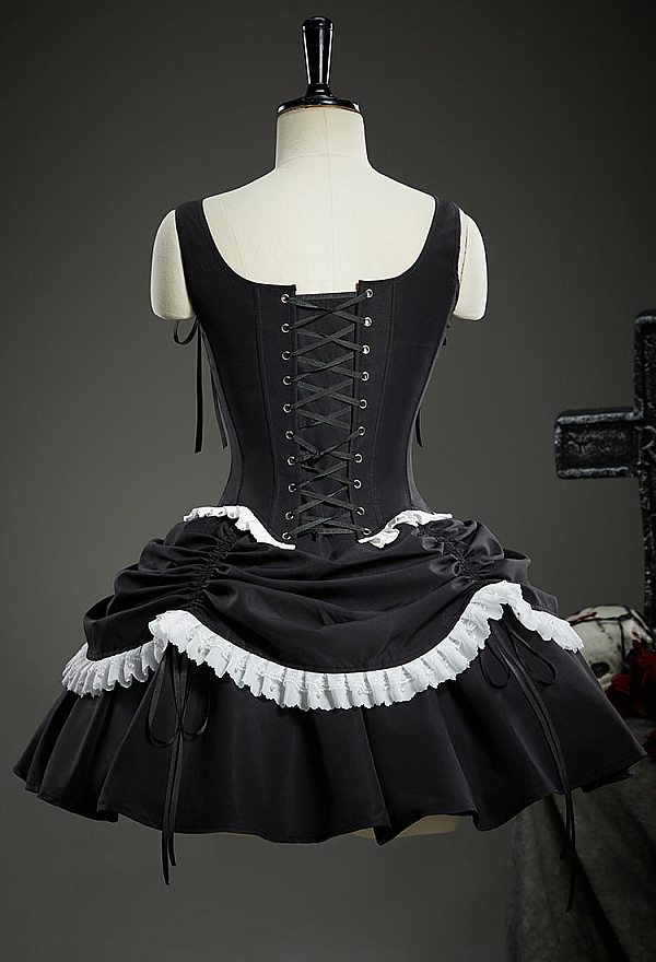 Halloween Gothic Corset Skirt Set Lace Skeleton Cami Corset and Layered Skirt Halloween Gothic Corset Skirt Set Lace Skeleton Cami Corset and Layered Skirt
