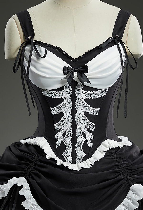 Halloween Gothic Corset Skirt Set Lace Skeleton Cami Corset and Layered Skirt Halloween Gothic Corset Skirt Set Lace Skeleton Cami Corset and Layered Skirt