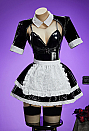 Halloween Gothic Dark Maid Outfit Cami Bodysuit and Cutout Short Jacket with Skirt and Apron
