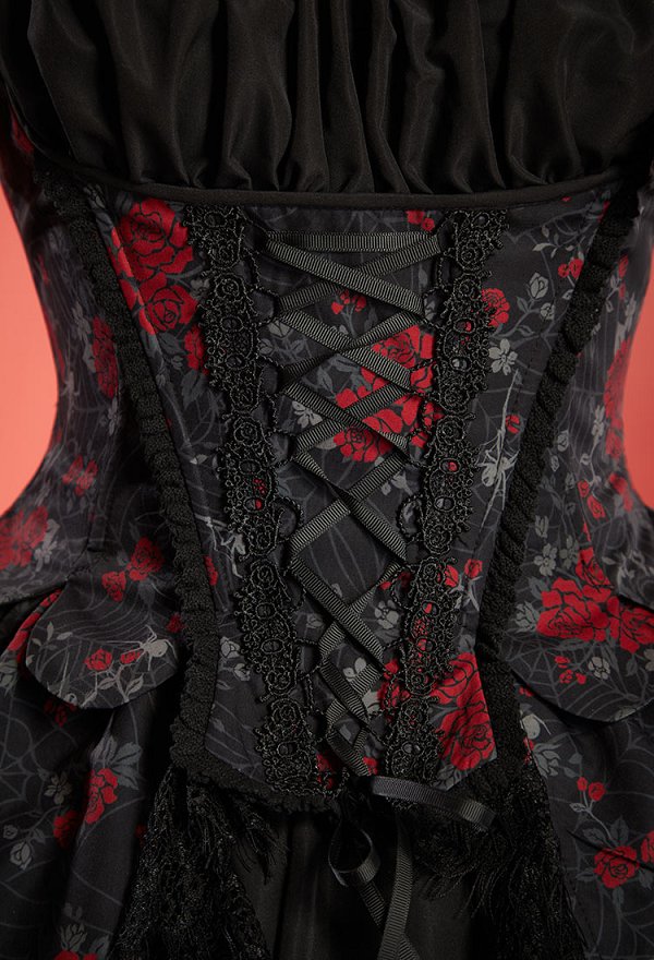 Gothic Rose Spiderweb Pattern Corset Skirt Set Vintage Off-the-Shoulder Corset and Layered Skirt with Straps