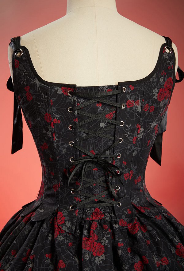 Gothic Rose Spiderweb Pattern Corset Skirt Set Vintage Off-the-Shoulder Corset and Layered Skirt with Straps