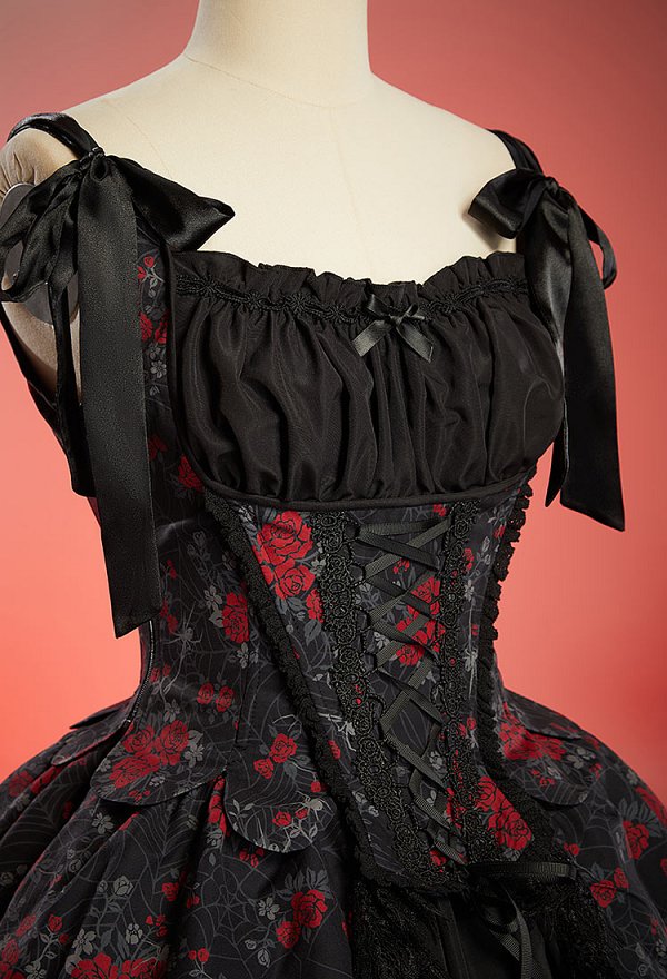 Gothic Rose Spiderweb Pattern Corset Skirt Set Vintage Off-the-Shoulder Corset and Layered Skirt with Straps