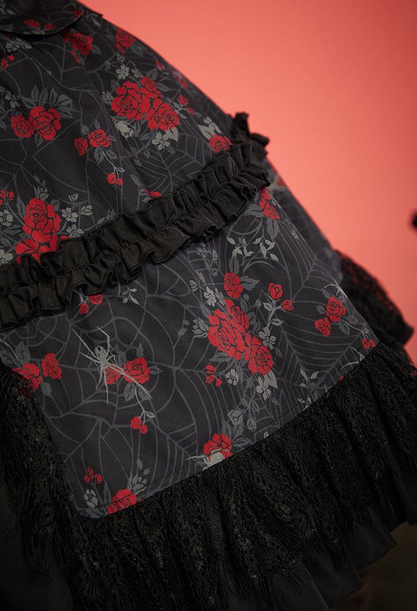 Gothic Rose Spiderweb Pattern Corset Skirt Set Vintage Off-the-Shoulder Corset and Layered Skirt with Straps