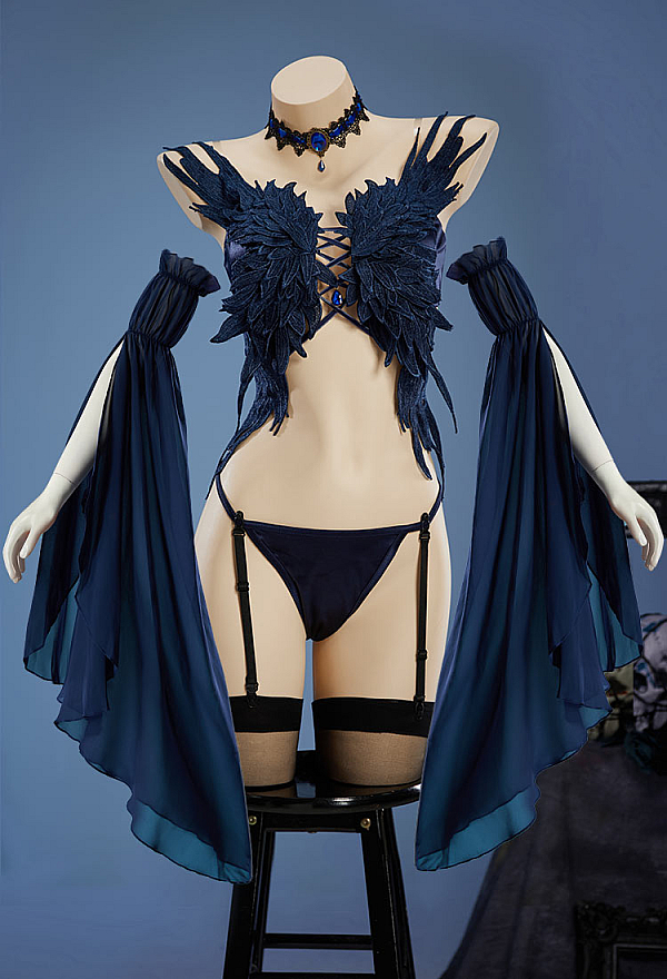 Fallen Angel Halloween Sexy Suit Wings-shaped Top and Panties with Sleeves and Garter Stockings Fallen Angel Halloween Sexy Suit Wings-shaped Top and Panties with Sleeves and Garter Stockings