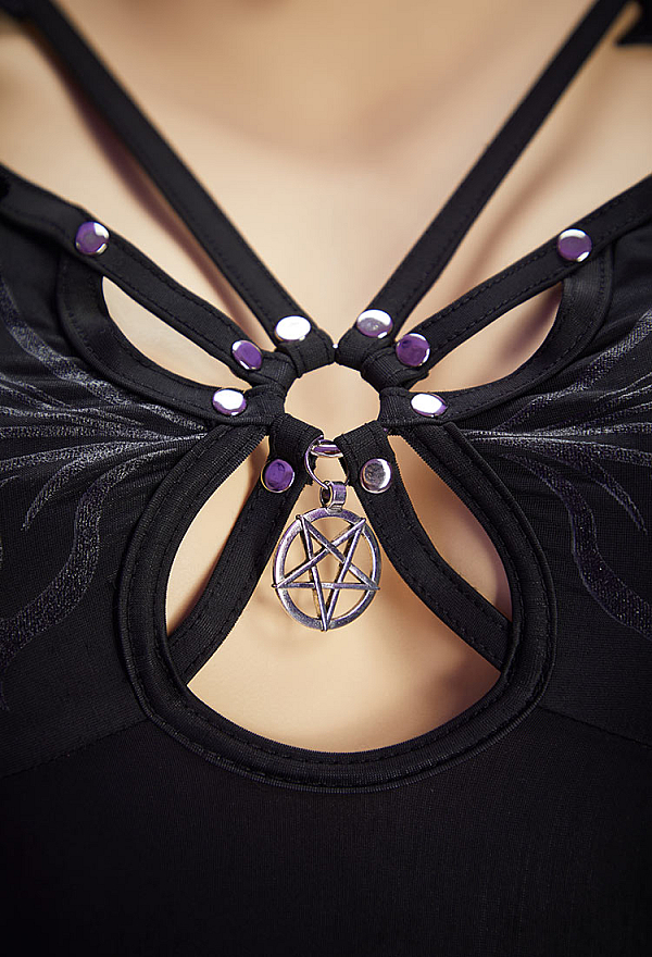 Gothic Black Star Elf Set Cutout Dress with Hooded Short Jacket and Choker