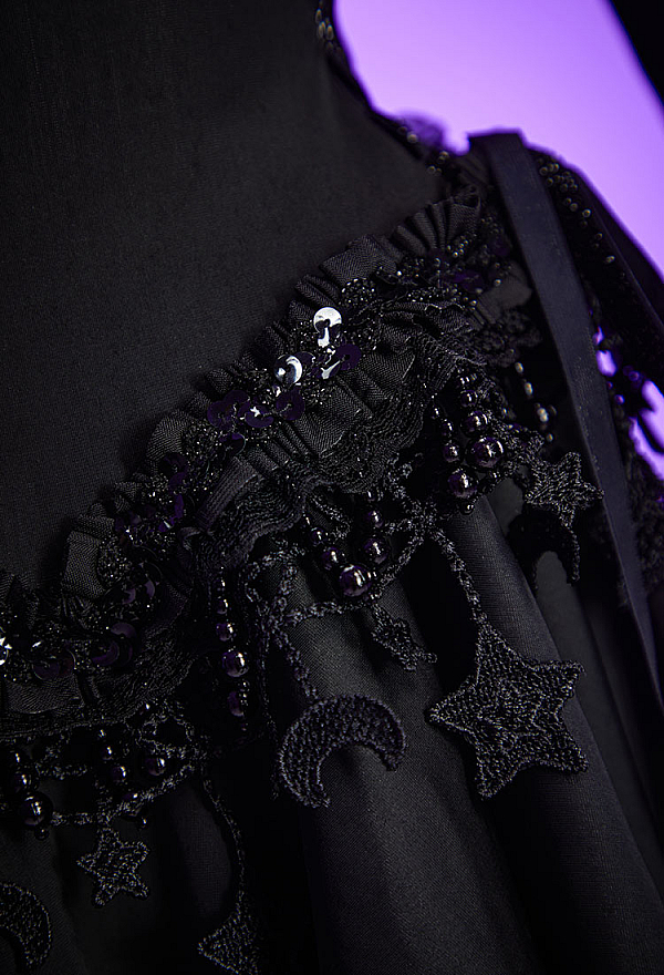 Gothic Black Star Elf Set Cutout Dress with Hooded Short Jacket and Choker