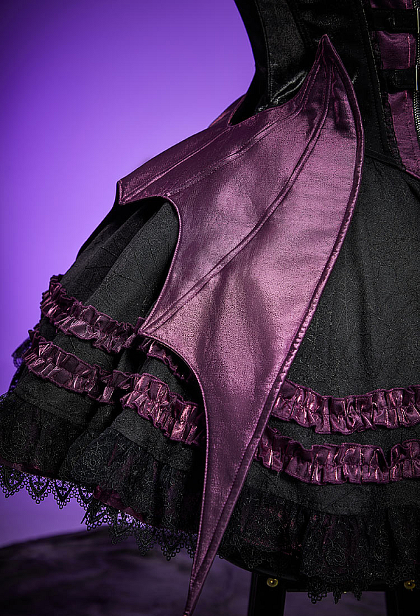 Gothic Bat Design Corset Skirt Set Cami Corset and Layered Skirt with Bat Wings Gothic Bat Design Corset Skirt Set Cami Corset and Layered Skirt with Bat Wings