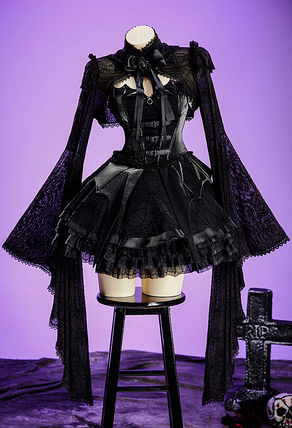 Haunted Night Gothic Spiderweb Bolero Jacket Dark Style Irregular Flared-Sleeve Cropped Shrug