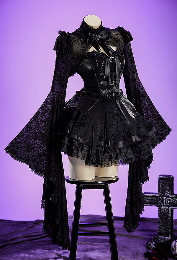 Haunted Night Gothic Spiderweb Bolero Jacket Dark Style Irregular Flared-Sleeve Cropped Shrug