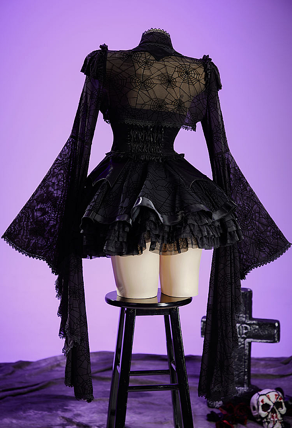 Haunted Night Gothic Spiderweb Bolero Jacket Dark Style Irregular Flared-Sleeve Cropped Shrug