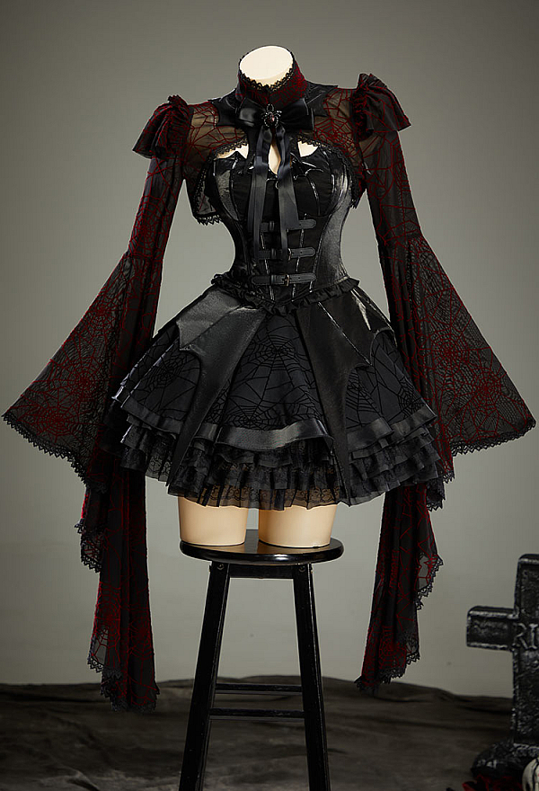 Haunted Night Gothic Spiderweb Bolero Jacket Dark Style Irregular Flared-Sleeve Cropped Shrug