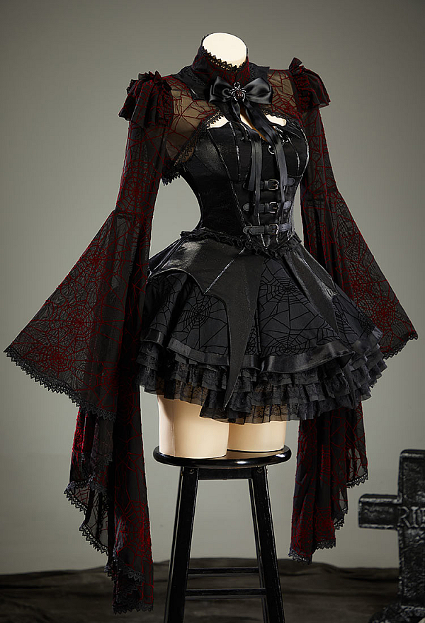 Haunted Night Gothic Spiderweb Bolero Jacket Dark Style Irregular Flared-Sleeve Cropped Shrug