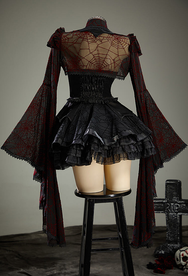 Haunted Night Gothic Spiderweb Bolero Jacket Dark Style Irregular Flared-Sleeve Cropped Shrug
