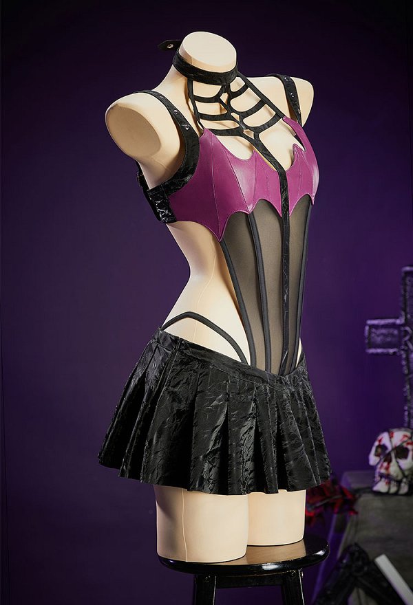 Gothic Devil Spine Set Sexy Mesh Paneled High-Slit Bodysuit with Mini Skirt