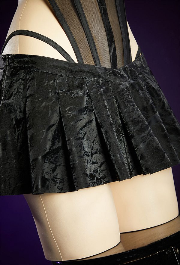 Gothic Devil Spine Set Sexy Mesh Paneled High-Slit Bodysuit with Mini Skirt