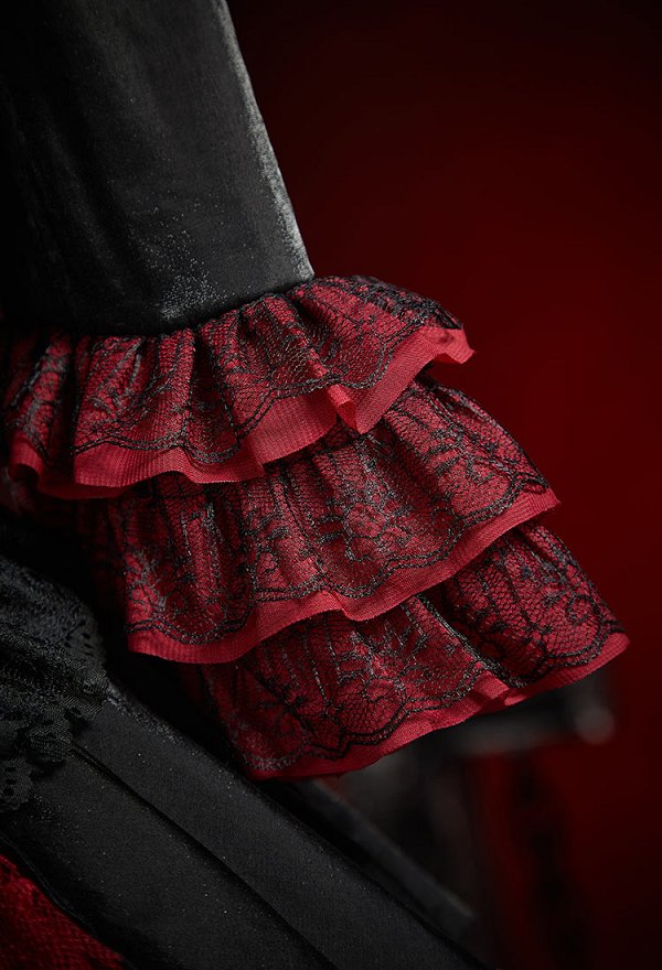 Gothic Black and Red Color Blocking Layered Dress Dark Court Style Lolita Dress with Choker and Bow