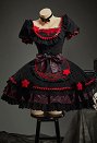 Gothic Red and Black Cat Maid Lolita Dress Colorblock Puff Sleeve Layered Dress with Hairband and Apron