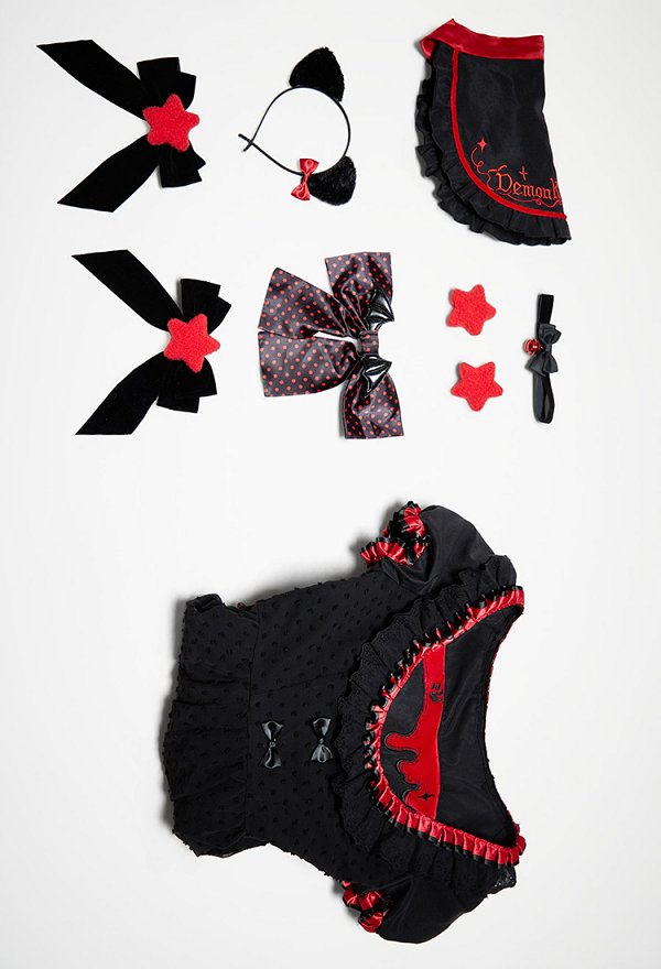Gothic Red and Black Cat Maid Lolita Dress Colorblock Puff Sleeve Layered Dress with Hairband and Apron