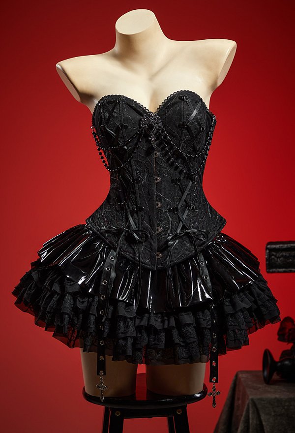 Gothic Spiderweb Strapless Corset Top Vintage Lacing Overbust Corset Waist Cincher with Brooch Gothic Spiderweb Strapless Corset Top Vintage Lacing Overbust Corset Waist Cincher with Brooch