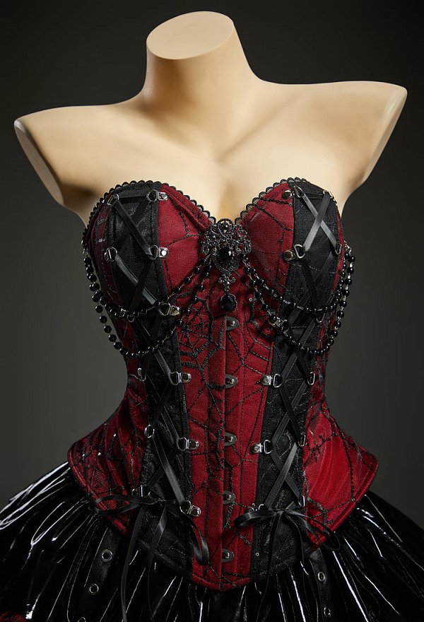 Gothic Spiderweb Strapless Corset Top Vintage Lacing Overbust Corset Waist Cincher with Brooch Gothic Spiderweb Strapless Corset Top Vintage Lacing Overbust Corset Waist Cincher with Brooch