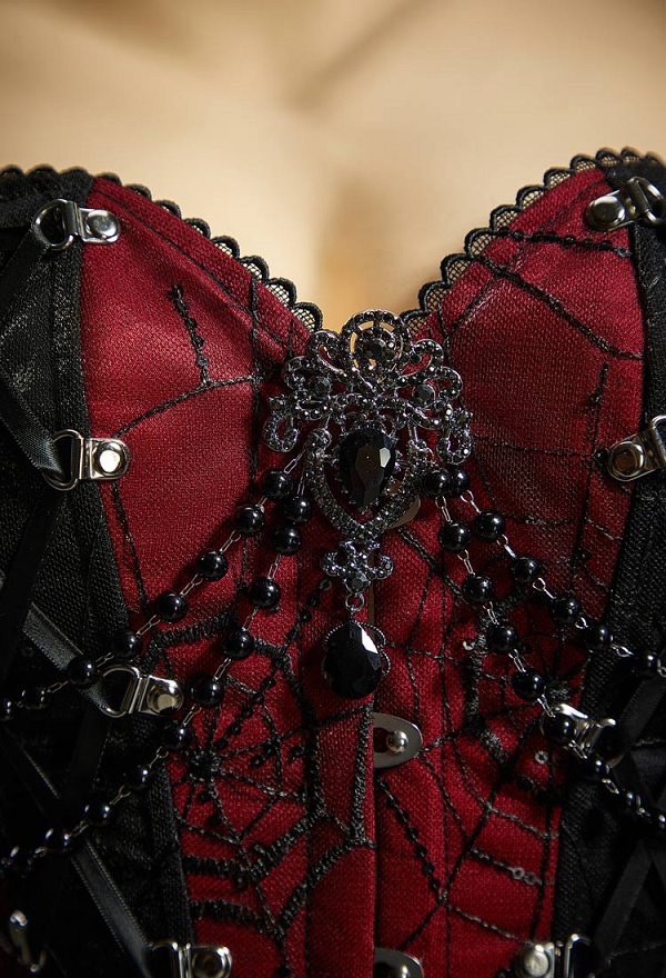 Gothic Spiderweb Strapless Corset Top Vintage Lacing Overbust Corset Waist Cincher with Brooch Gothic Spiderweb Strapless Corset Top Vintage Lacing Overbust Corset Waist Cincher with Brooch