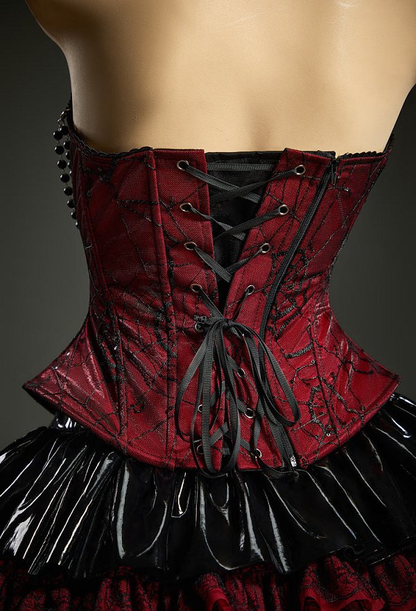 Gothic Spiderweb Strapless Corset Top Vintage Lacing Overbust Corset Waist Cincher with Brooch Gothic Spiderweb Strapless Corset Top Vintage Lacing Overbust Corset Waist Cincher with Brooch