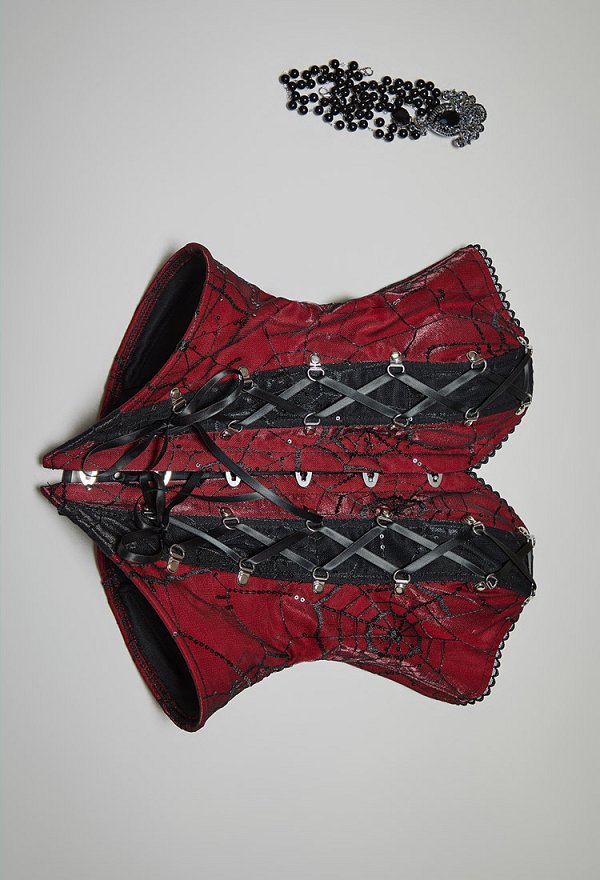Gothic Spiderweb Strapless Corset Top Vintage Lacing Overbust Corset Waist Cincher with Brooch Gothic Spiderweb Strapless Corset Top Vintage Lacing Overbust Corset Waist Cincher with Brooch