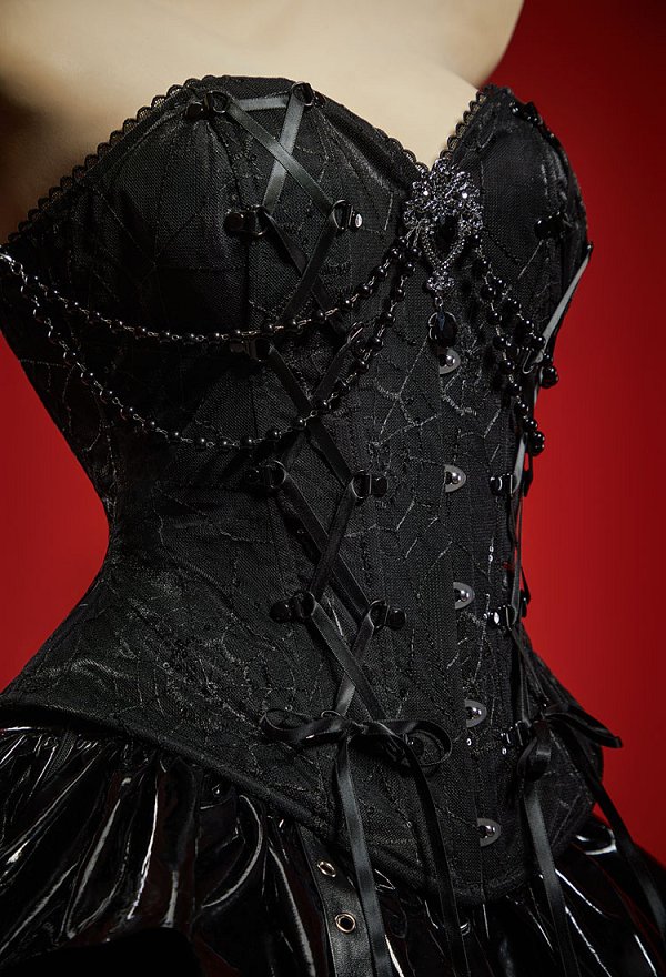 Gothic Spiderweb Strapless Corset Top Vintage Lacing Overbust Corset Waist Cincher with Brooch Gothic Spiderweb Strapless Corset Top Vintage Lacing Overbust Corset Waist Cincher with Brooch