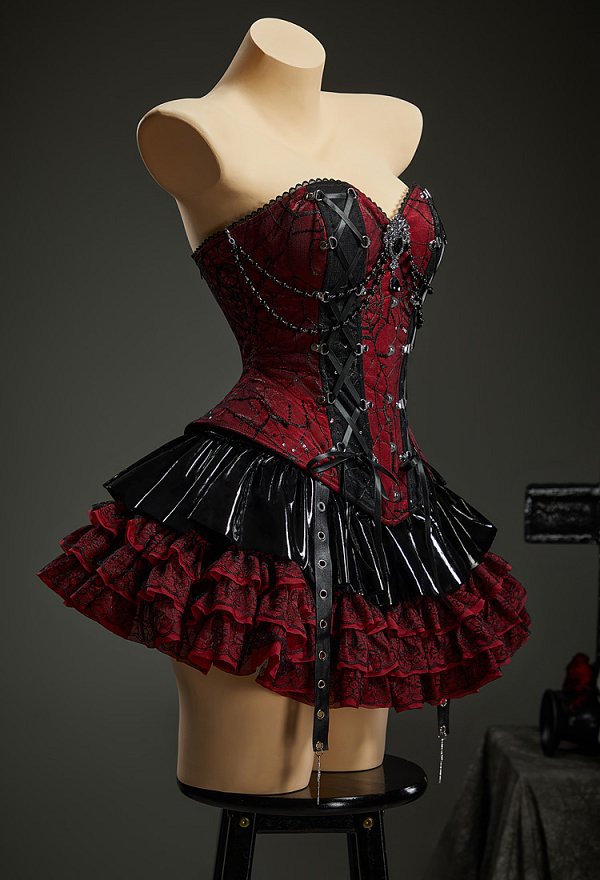 Gothic Spiderweb Strapless Corset Top Vintage Lacing Overbust Corset Waist Cincher with Brooch Gothic Spiderweb Strapless Corset Top Vintage Lacing Overbust Corset Waist Cincher with Brooch