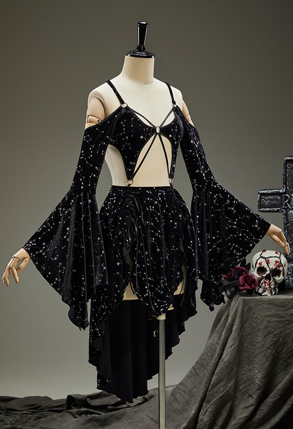 Gothic Black Star Velvet Dress Halter Cutout Irregular Dress Gothic Black Star Velvet Dress Halter Cutout Irregular Dress