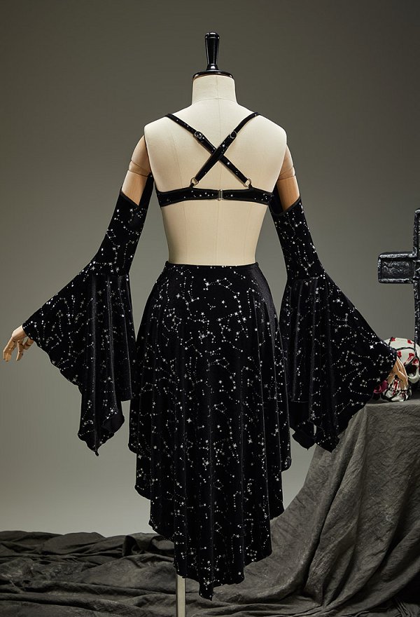 Gothic Black Star Velvet Dress Halter Cutout Irregular Dress Gothic Black Star Velvet Dress Halter Cutout Irregular Dress