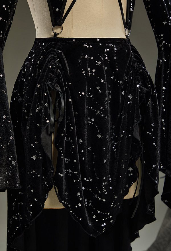 Gothic Black Star Velvet Dress Halter Cutout Irregular Dress Gothic Black Star Velvet Dress Halter Cutout Irregular Dress