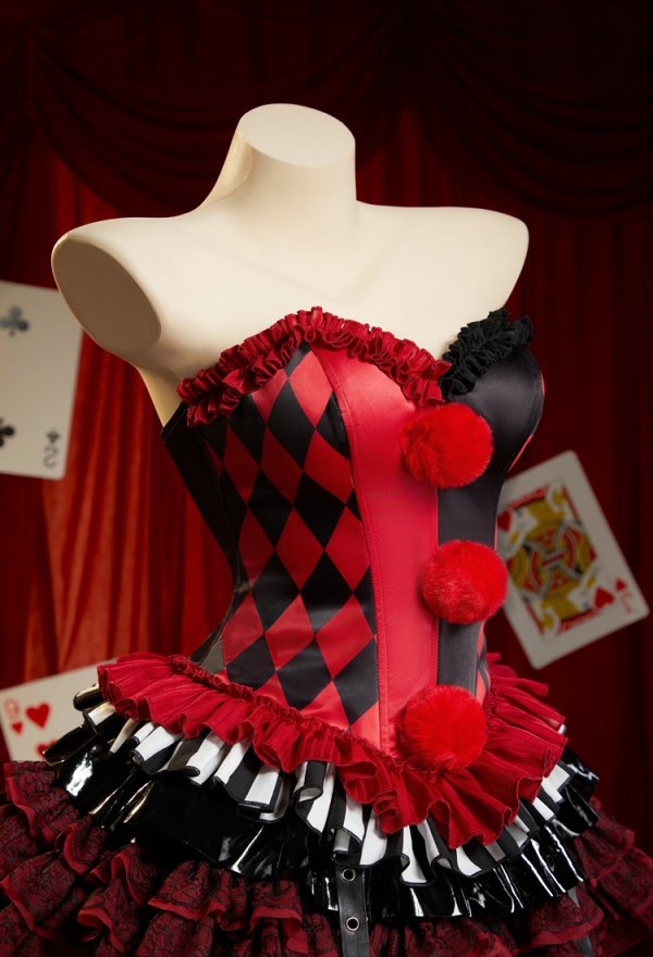 Moonlit Jester Gothic Jester Style Strapless Corset Top Color-Blocked Diamond Pattern Overbust Corset