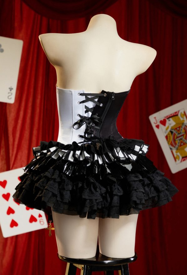 Moonlit Jester Gothic Jester Style Strapless Corset Top Color-Blocked Diamond Pattern Overbust Corset