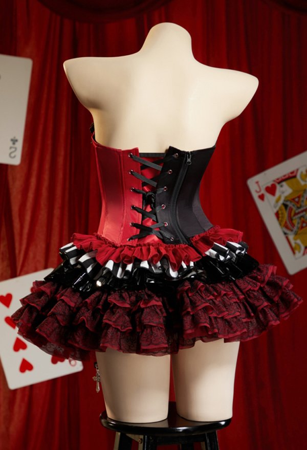 Moonlit Jester Gothic Jester Style Strapless Corset Top Color-Blocked Diamond Pattern Overbust Corset