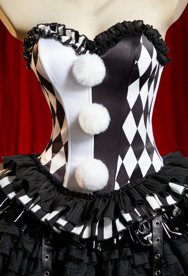 Moonlit Jester Gothic Jester Style Strapless Corset Top Color-Blocked Diamond Pattern Overbust Corset
