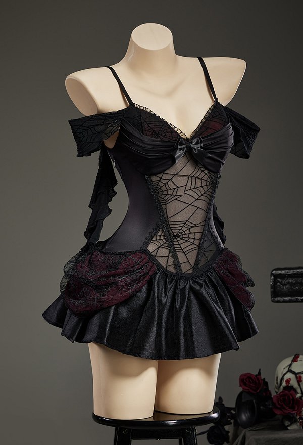 Gothic Spiderweb Dress Victorian Vampire Off-shoulder Cami Dress