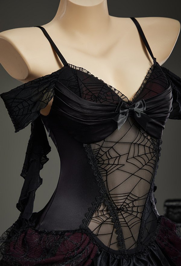 Gothic Spiderweb Dress Victorian Vampire Off-shoulder Cami Dress