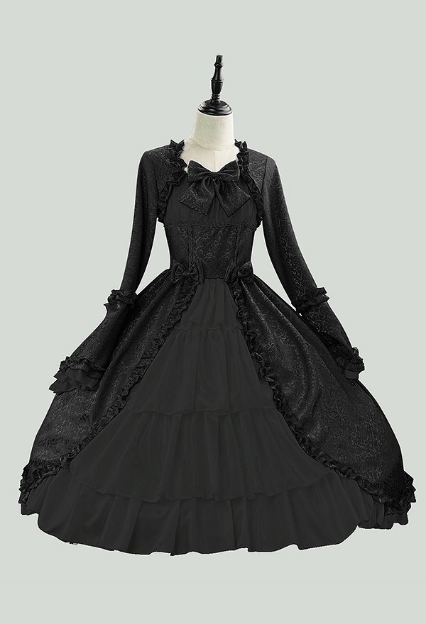 Gothic Flared Sleeve Dress Medieval Dark Retro Court Style Multi-Layered Dress Gothic Flared Sleeve Dress Medieval Dark Retro Court Style Multi-Layered Dress