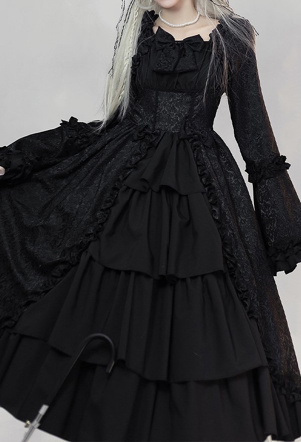 Gothic Flared Sleeve Dress Medieval Dark Retro Court Style Multi-Layered Dress Gothic Flared Sleeve Dress Medieval Dark Retro Court Style Multi-Layered Dress
