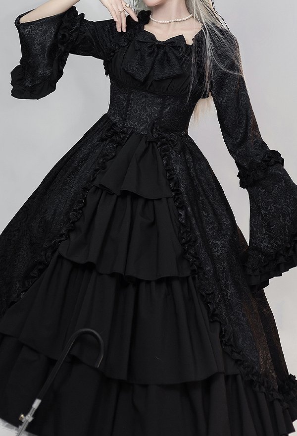 Gothic Flared Sleeve Dress Medieval Dark Retro Court Style Multi-Layered Dress Gothic Flared Sleeve Dress Medieval Dark Retro Court Style Multi-Layered Dress