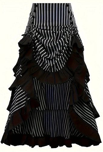Gothic Black White Striped Irregular Skirt Dark Vintage Style Ruffled Drawstring Skirt