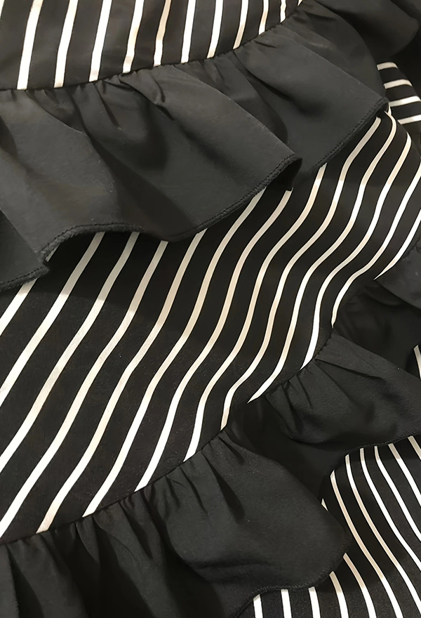 Gothic Black White Striped Irregular Skirt Dark Vintage Style Ruffled Drawstring Skirt Gothic Black White Striped Irregular Skirt Dark Vintage Style Ruffled Drawstring Skirt