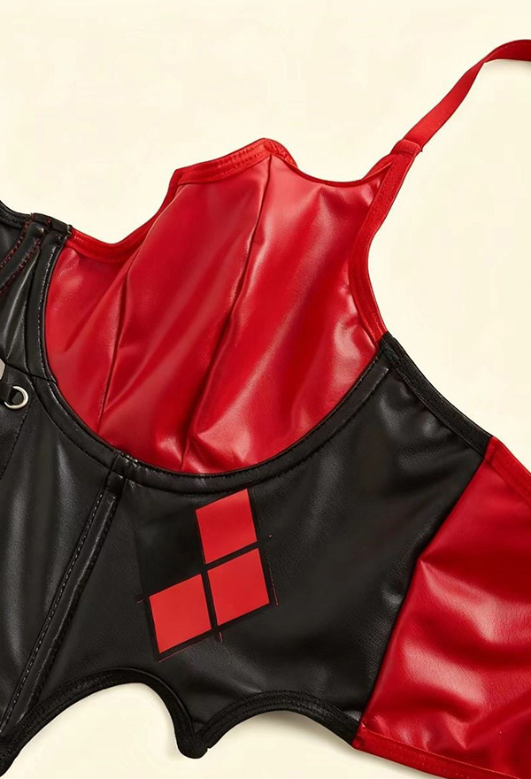 Gothic Black Red Patchwork Lace-Up Corset Top Dark Punk Style Printed Bat-shaped Camisole