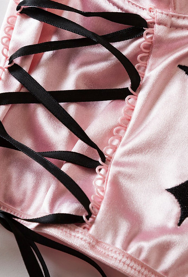 Gothic Pink Camisole Sweet-Edgy Style Strappy Cross Pattern Tank Top