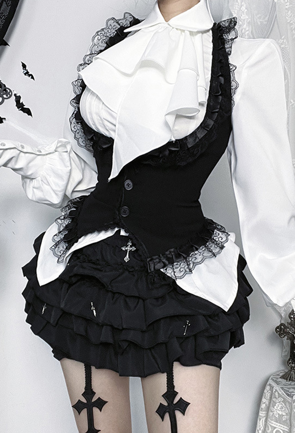 Gothic Black Halter Vest Dark Style Lace Vest